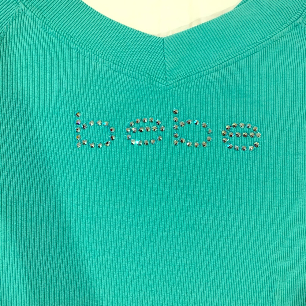 Bebe long sleeve V neck, teal, Size Medium